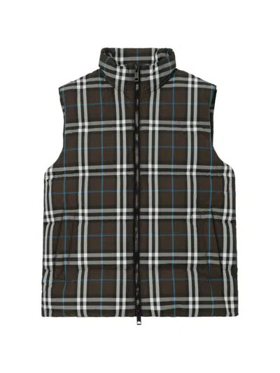 Burberry Check Puffer Gilet In Blue