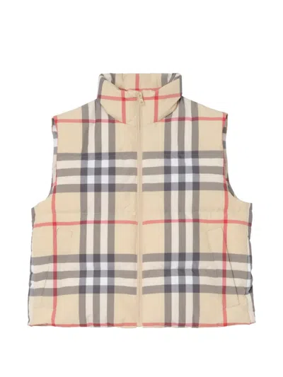 Burberry Check Puffer Gilet In Brown
