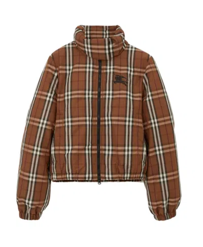 Burberry Check Puffer Jacket In Brown