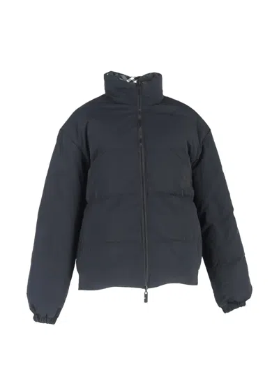 Pre-owned Burberry Check Puffer Jacket In Gray