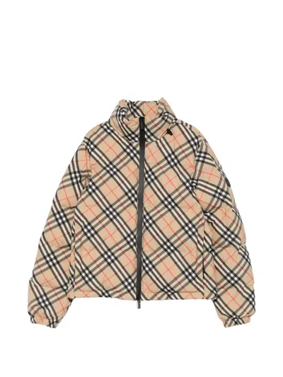 Burberry Check Puffer Jacket In Neutral