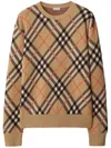 Burberry Beige Crewneck Sweater With Check Motif In Wool And Mohair Woman
