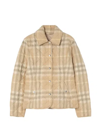 Burberry Check Quilted Cotton Twill Jacket In Nude