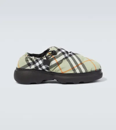 Burberry Green Check Nylon Pillow Loafers In Multi