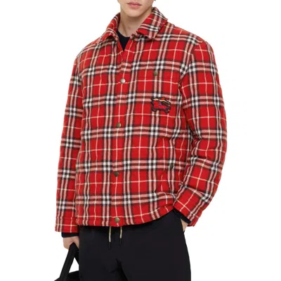 Burberry Check Quilted Wool Flannel Jacket In Red