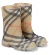 Burberry Tan Comb Kids' Marsh Check Rubber Boots 3-4 Years Eur 23 /6.5 Uk In Beige