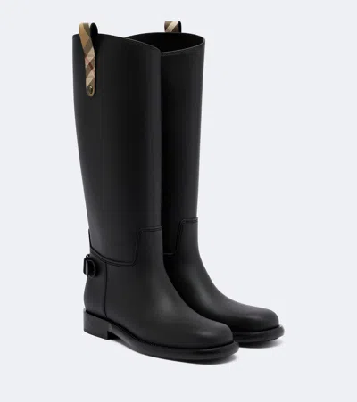 Burberry Check Rain Boots In Black