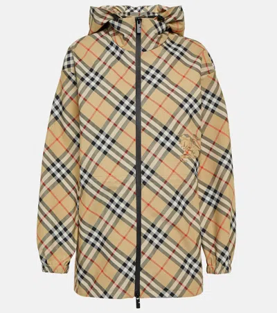 Burberry Check Raincoat In Brown