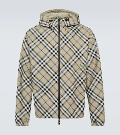 Burberry Beige Reversible Jacket With Checked Motif And Equestrian Knight On The Front In Tech Fabric Man