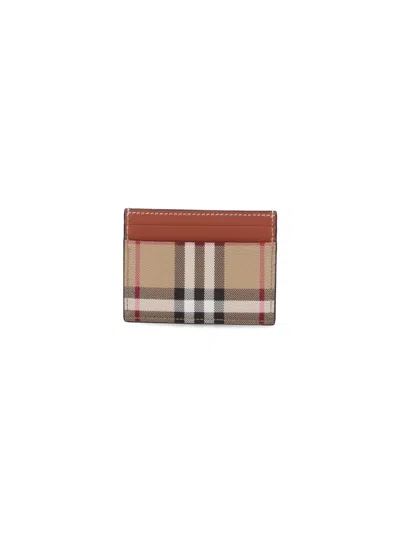 Burberry Check Reason Card Holder Wallet In Beige
