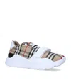 Burberry Beige And White Low Top Sneakers With Vintage Check Print And Rubber Sole In Canvas And Leather Man In Beige