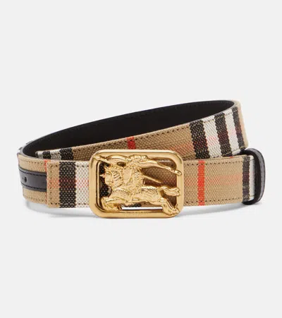 Burberry Ekd  Check Reversible Belt In Brown