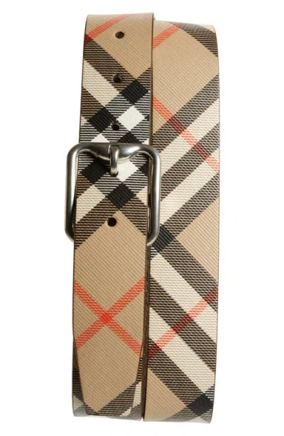 Burberry Check Reversible Belt In Sand/military/silver