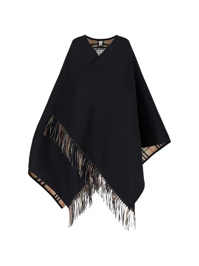 Burberry Checked Fringed-edge Cape In Black