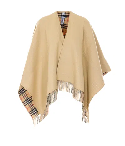 Burberry Check Reversible Cape In Sand