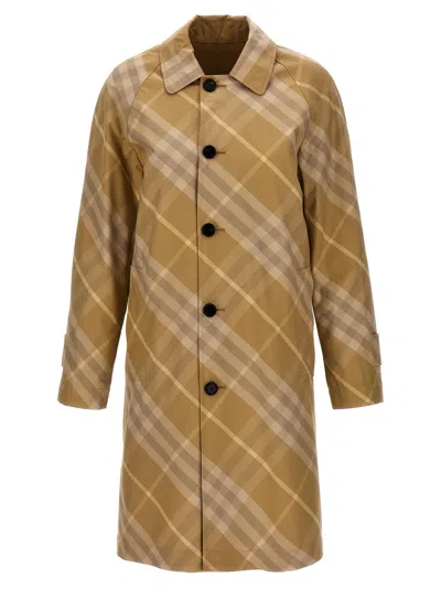 Burberry Check Reversible Coat Coats, Trench Coats Beige In Brown