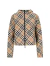Burberry Check Pattern Hooded Jacket With Zip Pockets In Beige