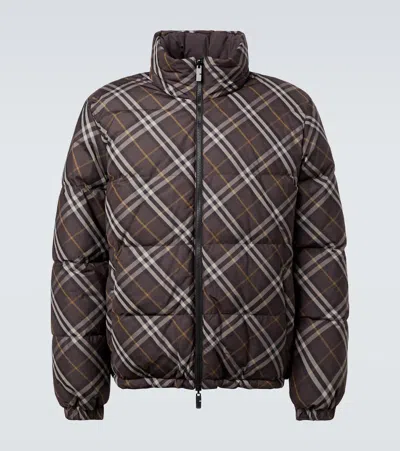 Burberry Brown Reversible Down Jacket With Check Pattern In Animal Print