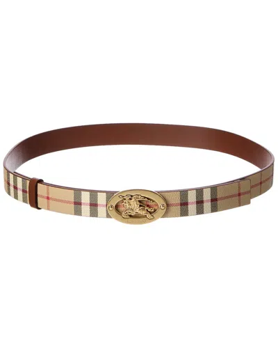 Burberry Check Reversible E-canvas & Leather Belt In Brown