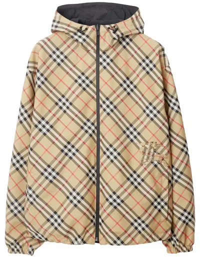 Burberry Vintage Check Reversible Zip-front Hooded Jacket In Brown