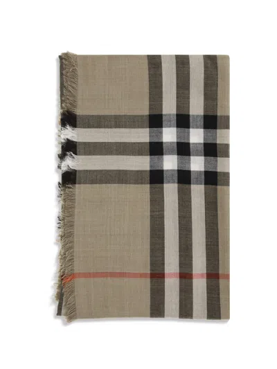 Burberry Check Reversible Wool And Silk Scarf In Brown