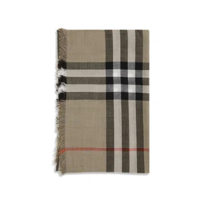 BURBERRY CHECK REVERSIBLE WOOL AND SILK SCARF