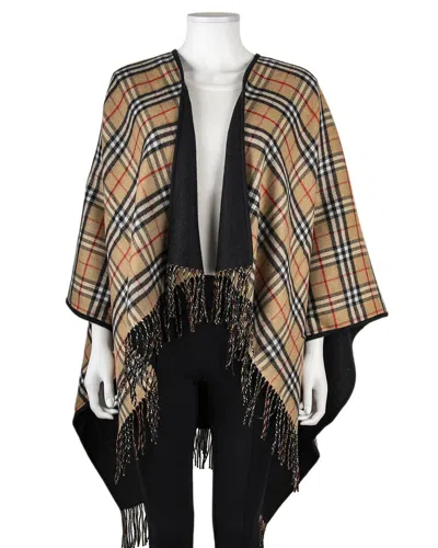 Burberry Check Reversible Wool Cape In Brown