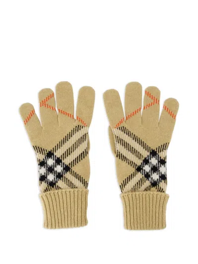 Burberry Check Ribbed Gloves In Neutral