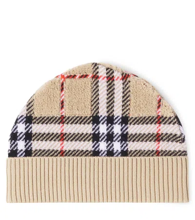 Burberry Kids'  Check Ribbed-knit Wool Beanie In Neutral