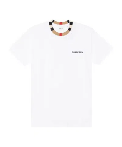 Burberry Check Round Collar T-shirt In White