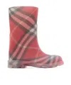 Burberry Kids Red Check Rubber Marsh High Boots In Multi