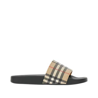 Burberry Check Rubber Slides In Sand