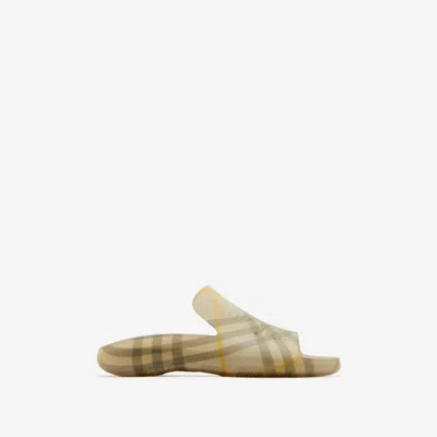 Burberry Check Rubber Stingray Slides In Neutral
