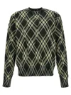 BURBERRY CHECK RUFFLED MESH SWEATER, CARDIGANS GREEN