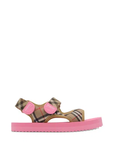 Burberry Check Sandals In Neutral