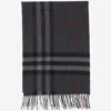 Burberry Grey Rectangular Scarf With Check Motif All-over And Fringed Hem In Cashmere Woman In Gray