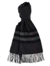 Burberry Check Fringe Detail Rectangular Scarf In Gray
