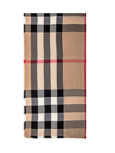 Burberry Check Scarf In Beige