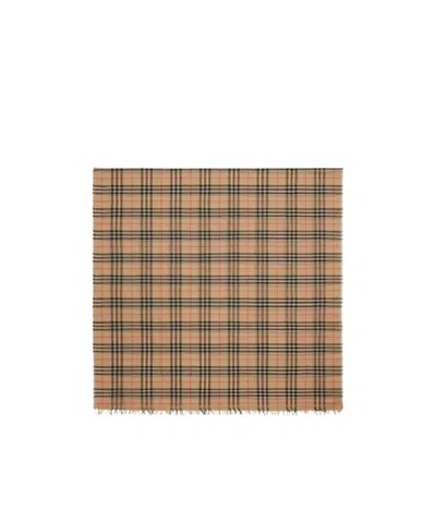Burberry Checked Frayed-edge Scarf In Beige