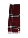 Burberry Check Patterned Cashmere Scarf Fringed Edges In Burgundy