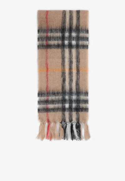 Burberry Check Scarf In Nude