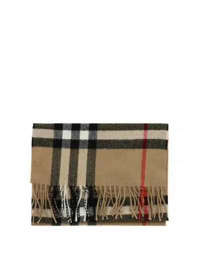Burberry Check Scarf Scarves Beige In Brown