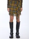 Burberry Women Wool And Cashmere Check Scarf Style Skirt In Brown