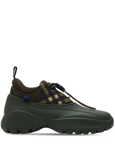 Burberry Checkered Pattern Chunky Sole Sneakers In Green