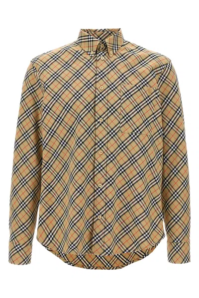 Burberry Cotton Check Shirt With Button-down Collar In Yellow