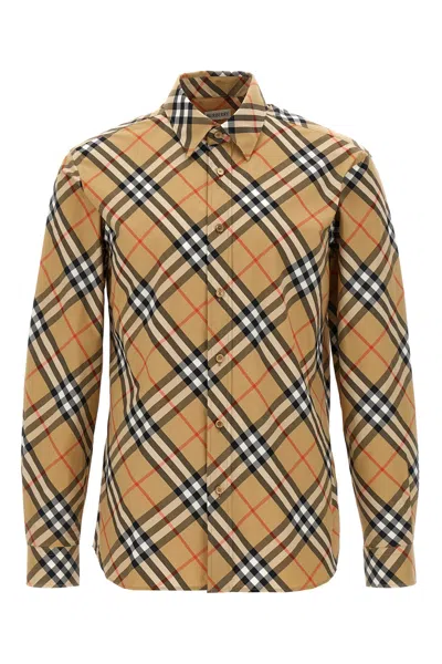 Burberry Button-down Collar Checked Pattern Shirt In Beige