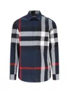 Burberry Check Cotton Shirt In Blue
