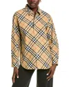 Burberry Women Beige Shirt With Classic Collar And All-over Check Motif In Cotton Woman In Brown