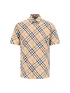Burberry Cotton Shirt With Checked Pattern And Pockets In Beige