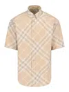 Burberry Logo Embroidery Check Shirt In Beige